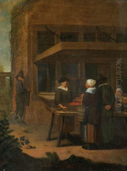 Purchasing Cherries At A Street Market Oil Painting by Jan Steen