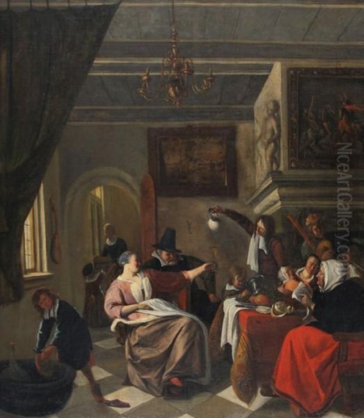 Interior With Amerry Family Oil Painting by Jan Steen