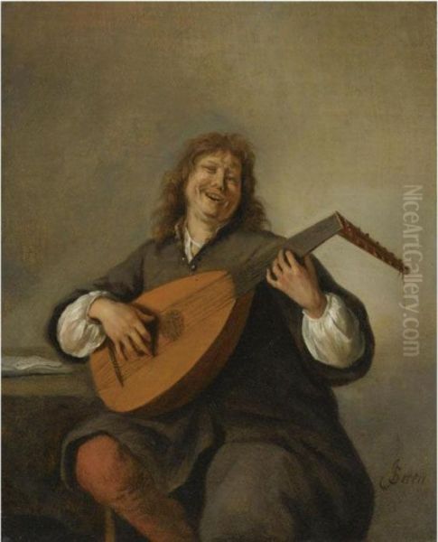 Self Portrait With A Lute Oil Painting by Jan Steen