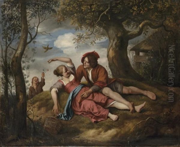 An Amorous Couple In A Landscape Oil Painting by Jan Steen