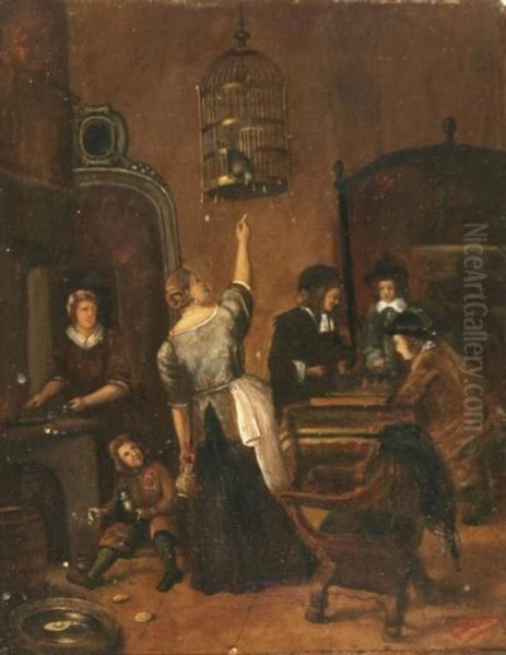 De Papegaaie Kooi Oil Painting by Jan Steen