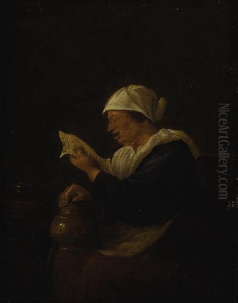 Portrait Of A Woman Reading Oil Painting by Jan Steen