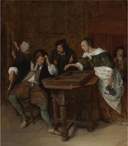 The Tric-trac Players Oil Painting by Jan Steen