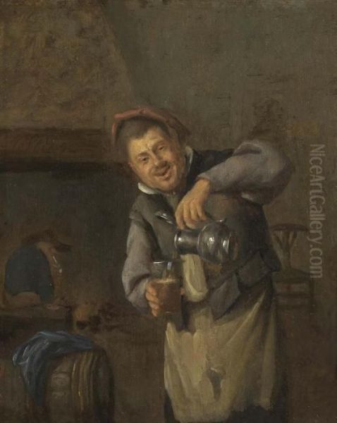 Stehender Mann Mit Glas Und Kanne. Oil Painting by Jan Steen