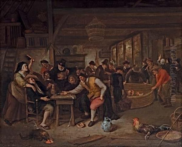 A Tavern With Cock Fighting Oil Painting by Jan Steen