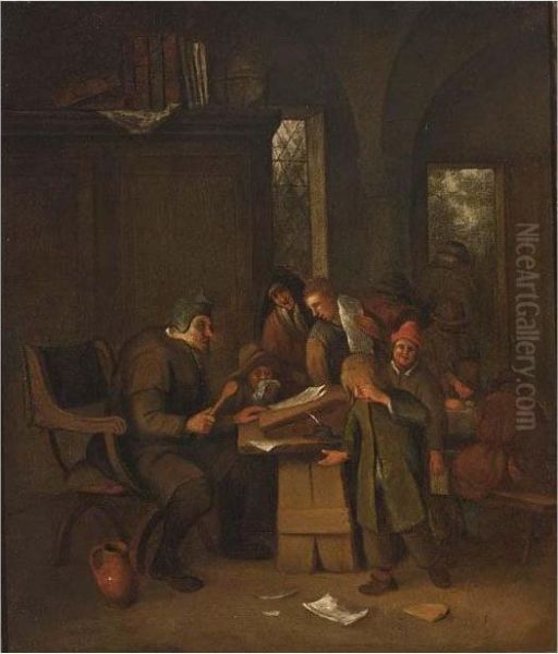 An Interior Of A Classroom With A Schoolmaster Punishing His Students Oil Painting by Jan Steen