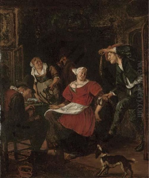 Peasants Merrymaking In An Interior Oil Painting by Jan Steen