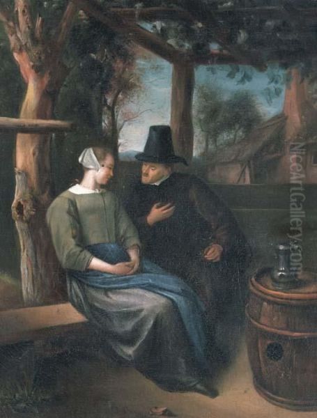 A Man And Woman Conversing In An Arbor Oil Painting by Jan Steen