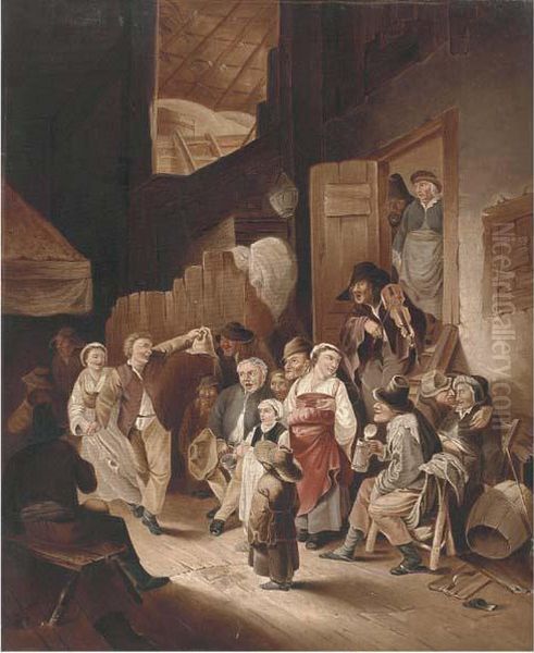 Peasants Drinking And Merry Making In An Interior Oil Painting by Jan Steen