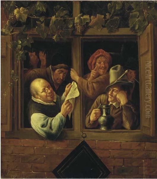 Peasants Drinking And Singing At The Window Of An Inn Oil Painting by Jan Steen