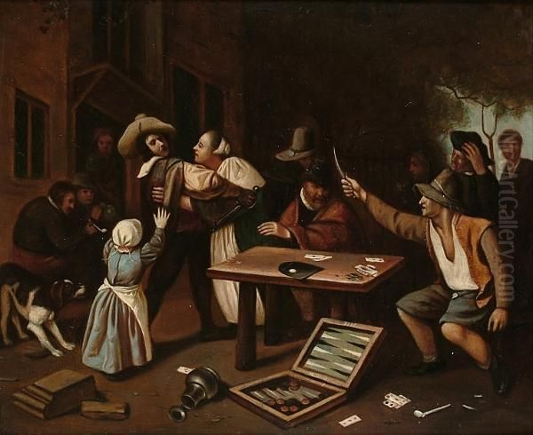 An Argument Over A Card Game Oil Painting by Jan Steen