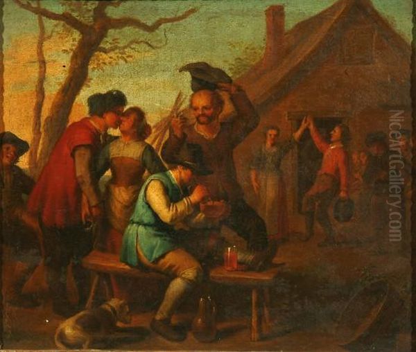 Figures Carousing Oil Painting by Jan Steen