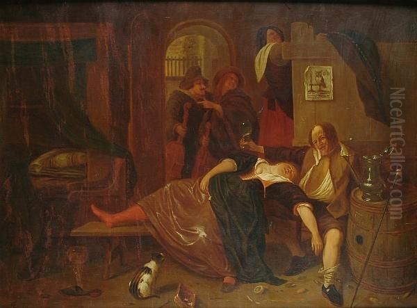 Figures In An Interior Oil Painting by Jan Steen