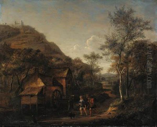 A Wooded Landscape With Peasants On A Path By A Watermill, A Hillbeyond Oil Painting by Jan Steen