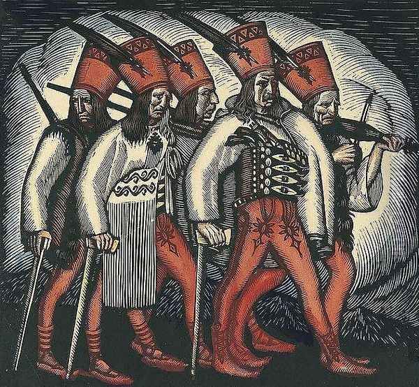 Marching Ruffians Oil Painting by Wladyslaw Skoczylas