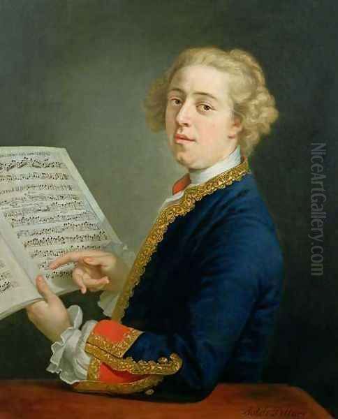 Portrait of Francesco Geminiani 1687-1762, Italian violinist Oil Painting by Andrea Soldi