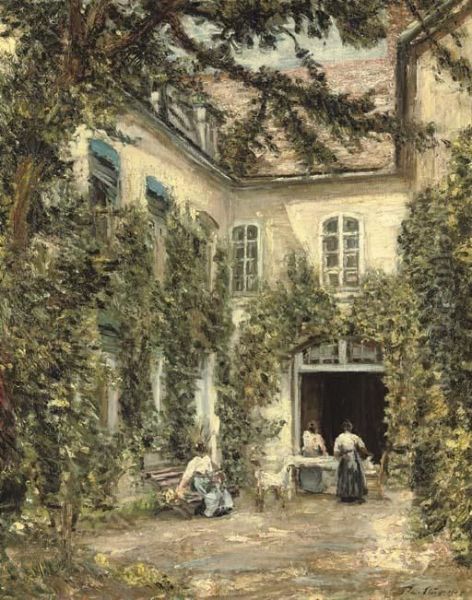 Figures In A Courtyard, Montreuil-sur-mer Oil Painting by Philip Wilson Steer