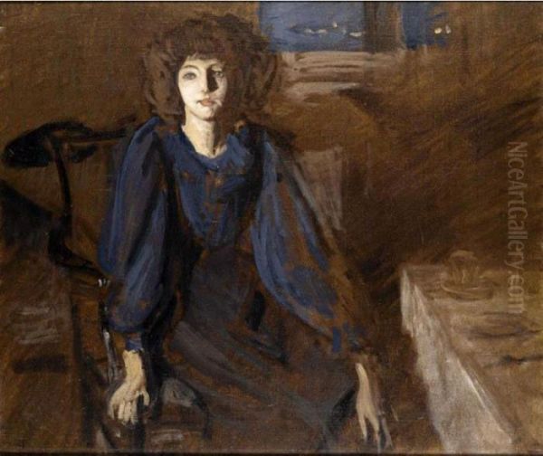 Miss Pettigrew In A Blue Dress Oil Painting by Philip Wilson Steer