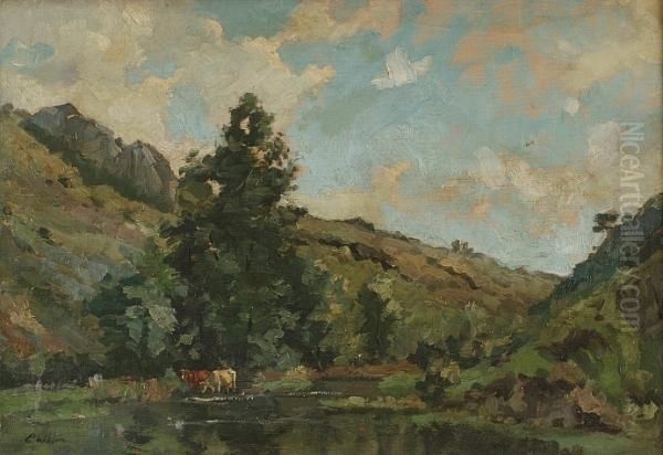 Cows In A Country Landscape Oil Painting by Philip Wilson Steer