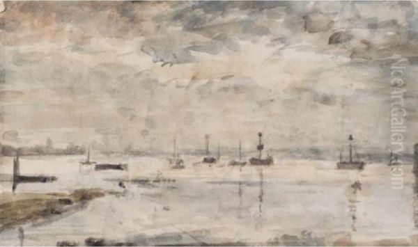 Shipping In An Estuary Oil Painting by Philip Wilson Steer