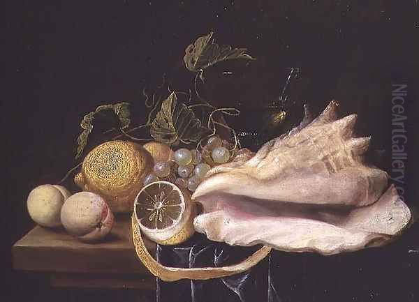 Still life with Strombus Shell and Fruit Oil Painting by Dirck Sauts