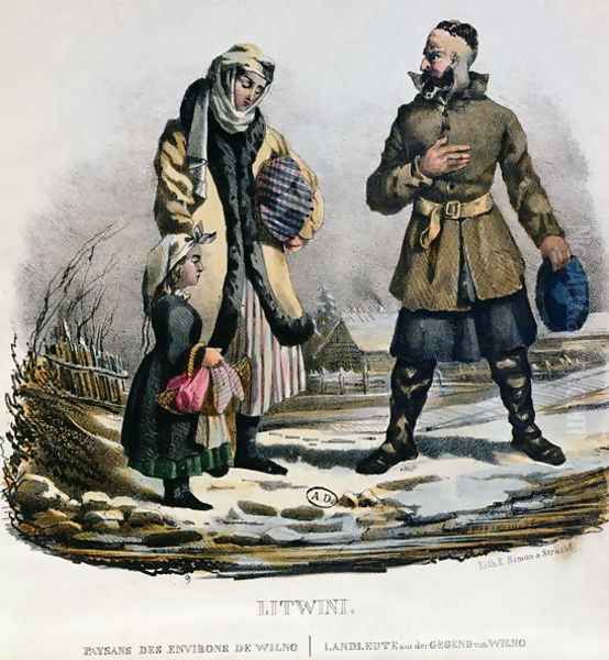 Lithuanian peasants from the Vilnius region, c.1830-40 Oil Painting by E. Simon