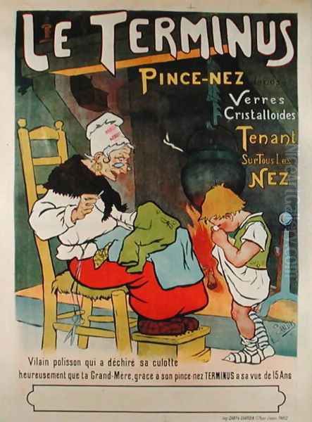 Poster advertising the Le Terminus pince-nez, 1897 Oil Painting by Leon Sandis