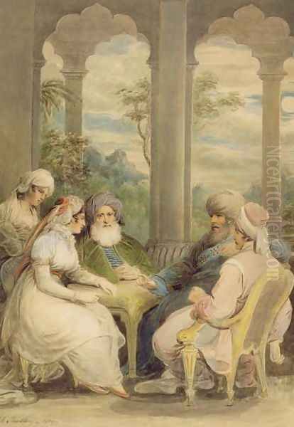 Prince Rasselas and his sister conversing in their summer palace on the banks of the Nile, 1804 by Samuel Shelley