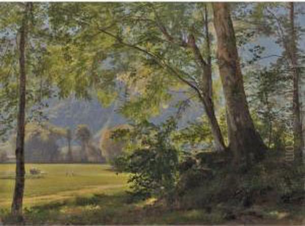 Ausblick Aus Einer Waldlandschaft Bei Brannenburg Im Inntal by Johann Gottfried Steffan