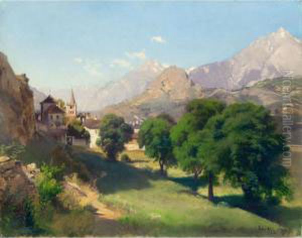 Bramois (wallis) Oil Painting by Johann Gottfried Steffan