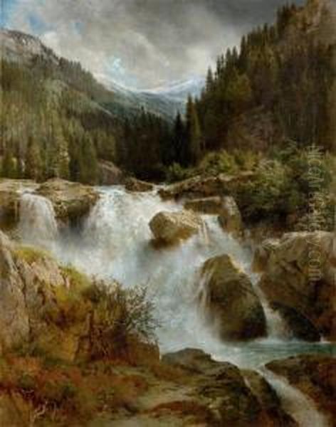 Mountain Landscape. Oil Painting by Johann Gottfried Steffan