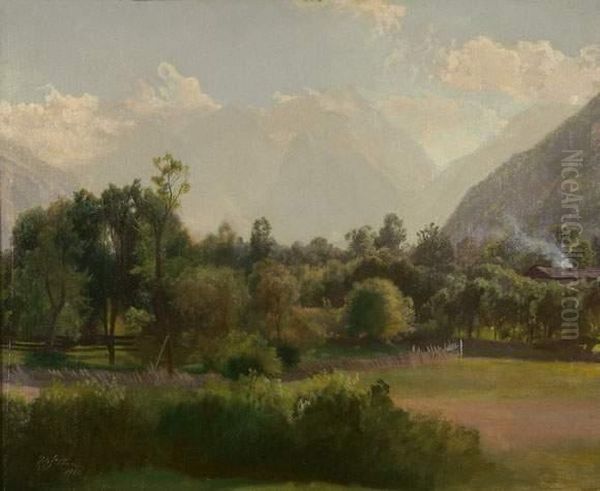 Eschenlohe Bei Murnau. 1862 Oil Painting by Johann Gottfried Steffan