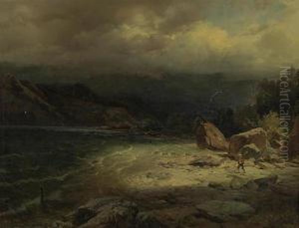 Storm On The Lake. 1846. Oil Painting by Johann Gottfried Steffan