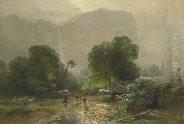 Ruckkehr Ins Dorf Oil Painting by Johann Gottfried Steffan