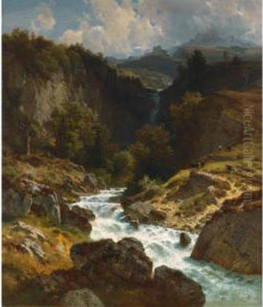 At The Foot Of The Mittaghorn Oil Painting by Johann Gottfried Steffan