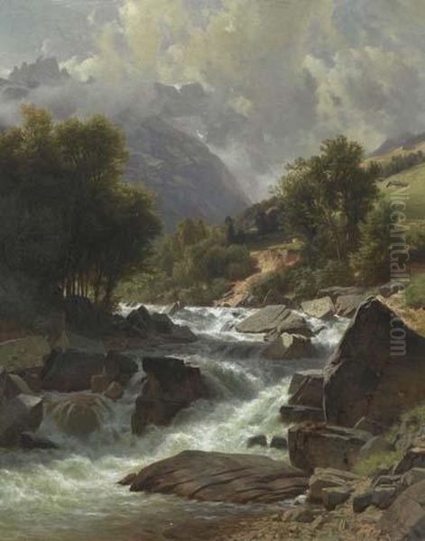 Mountain Stream. Oil Painting by Johann Gottfried Steffan