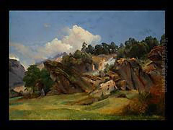 Felsen Und Wasserfall Oil Painting by Johann Gottfried Steffan