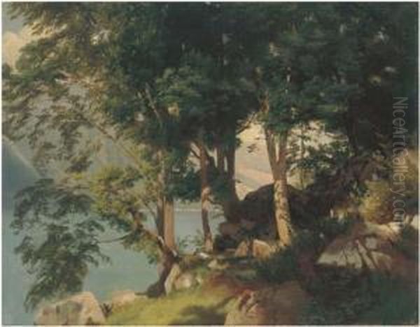 Unten Rechts Signiert 'j G 
Steffan' Und Datiert '12/9/65',ruckseitig Auf Etikett Bezeichnet 
'brienzersee 1865' Oil Painting by Johann Gottfried Steffan