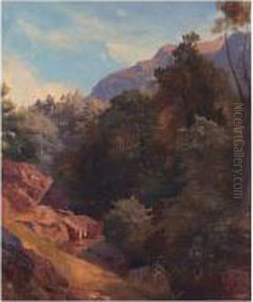 Alpine Landscape Oil Painting by Johann Gottfried Steffan