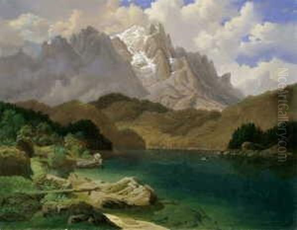 Der Hintersee Im Berchtesgadener Land. Oil Painting by Johann Gottfried Steffan