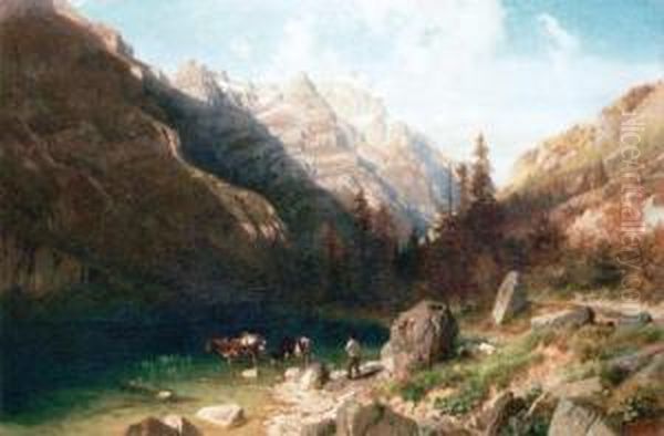 Am Klontalersee Oil Painting by Johann Gottfried Steffan