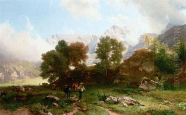 Pragelpass Oberhalb Richisau Oil Painting by Johann Gottfried Steffan