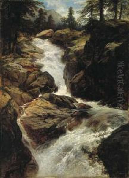 Wasserfall Oil Painting by Johann Gottfried Steffan