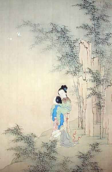 Two Figures Embracing Oil Painting by Fu Chuiu Ying Shih