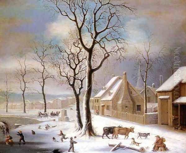 Village in Winter Oil Painting by Robert Street