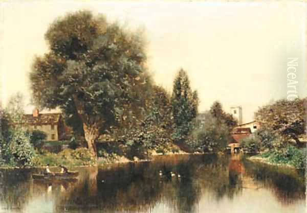 Boating on a Pond Oil Painting by Henry Pember Smith