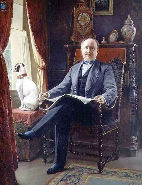 Portrait of M. le Comte de C. with his dog Oil Painting by Agapit Stevens