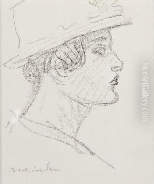 Jeune Femme Au Chapeau Oil Painting by Theophile Alexandre Steinlen