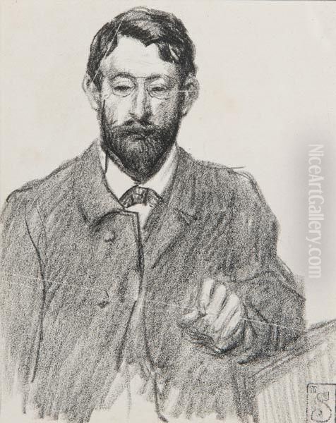 Portrait D'henri Riviere Oil Painting by Theophile Alexandre Steinlen