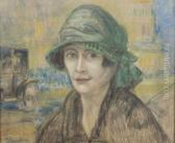 Jeune Femme Au Chapeau Vert Oil Painting by Theophile Alexandre Steinlen